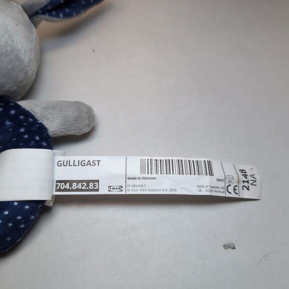 Ikea Gulligast Rabbit Bunny Baby Rattle Gray Blue Polka Dot Ring - Picture 6 of 7